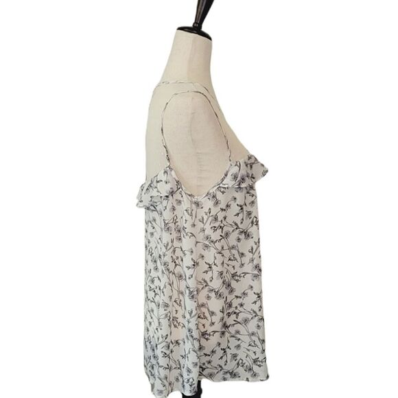 Entro White & Gray Floral Ruffle Lace Keyhole Sleeveless Sheer Blouse Size L - Picture 2 of 8